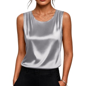 image:imageZeagoo Womens Satin Tank Top Pleated Sleeveless Blouse Dressy Casual Tops Crewneck Silk Shirts Business Summer ClothesGray