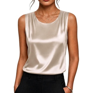 image:imageZeagoo Womens Satin Tank Top Pleated Sleeveless Blouse Dressy Casual Tops Crewneck Silk Shirts Business Summer ClothesLight Champagne