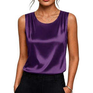 image:imageZeagoo Womens Satin Tank Top Pleated Sleeveless Blouse Dressy Casual Tops Crewneck Silk Shirts Business Summer ClothesPurple