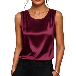 image:imageZeagoo Womens Satin Tank Top Pleated Sleeveless Blouse Dressy Casual Tops Crewneck Silk Shirts Business Summer ClothesWine Red