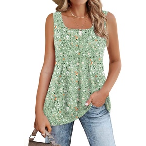 image:imageZeagoo Womens Summer Tank Tops 2026 Pleated Square Neck Loose Fit Casual Flowy Tunic Sleeveless ShirtsXh534