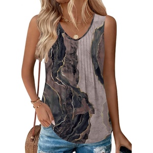 image:imageZeagoo Womens Tank Tops 2026 Sleeveless Pleated V Neck Loose Fit Summer Clothes Flowy Boho ShirtsBoho Cx278