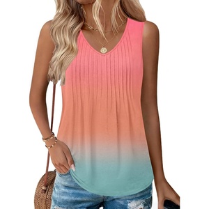 image:imageZeagoo Womens Tank Tops 2026 Sleeveless Pleated V Neck Loose Fit Summer Clothes Flowy Boho ShirtsOmbre Jb218
