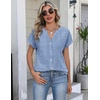 image:imageZeagoo Blouses for Women Short Sleeve Business Casual Button Down Shirts V Neck Work Office Striped Ladies Tops