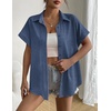 image:imageZeagoo Short Sleeve Summer Tops for Women Casual Button Down Shirts SolidStriped Business Work BlousesNavy