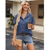image:imageZeagoo Short Sleeve Summer Tops for Women Casual Button Down Shirts SolidStriped Business Work BlousesNavy