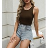 image:imageZeagoo Womens Tank Tops 2026 Sleeveless Summer Tops High Neck Ribbed Knit Shirts Casual Basic Ruched TopsBrown