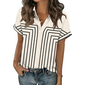 image:imageZeagoo Short Sleeve Summer Tops for Women Casual Button Down Shirts SolidStriped Business Work BlousesJh620