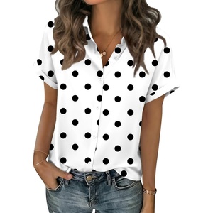 image:imageZeagoo Short Sleeve Summer Tops for Women Casual Button Down Shirts SolidStriped Business Work BlousesPolka Dot