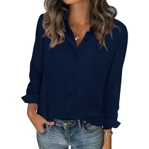 image:imageZeagoo Women Blouses Chiffon Long Sleeve Button Down Shirts Business Causal Dressy Work Top V Neck Summer Spring ClothesNavy Blue