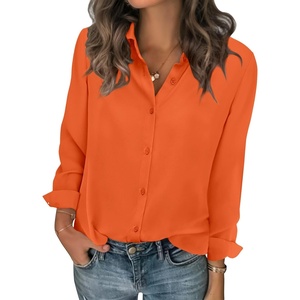 image:imageZeagoo Women Blouses Chiffon Long Sleeve Button Down Shirts Business Causal Dressy Work Top V Neck Summer Spring ClothesOrange