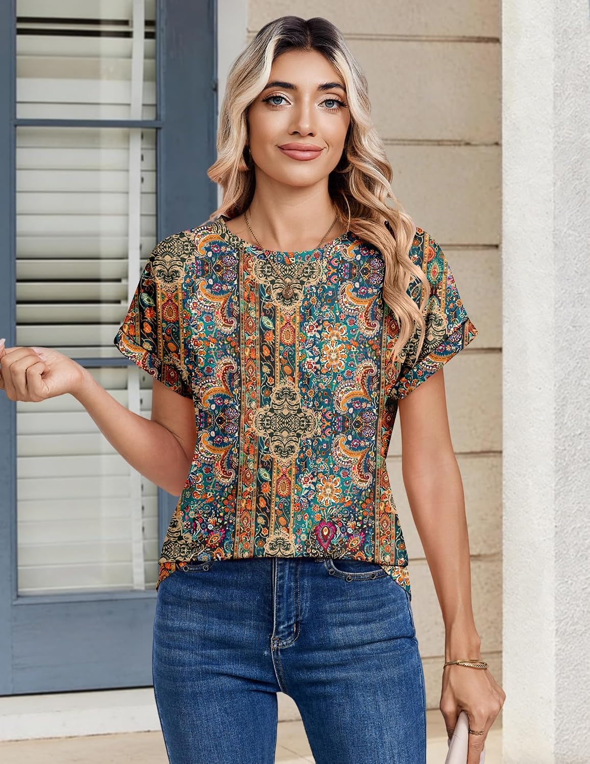image:imageZeagoo Womens Tops Short Sleeve Cute Summer Blouses Crew Neck Dressy Casual T Shirts Work Clothes S2XLMz721multicolored