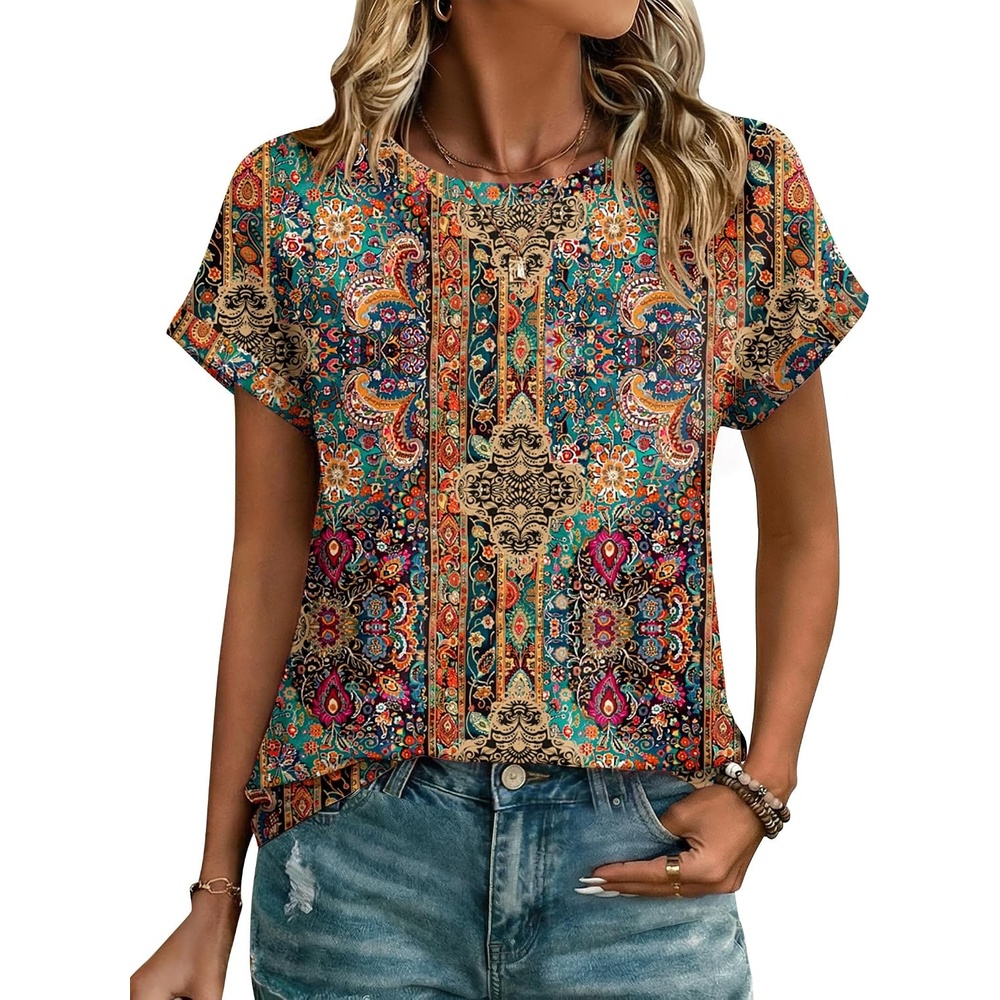 image:imageZeagoo Womens Tops Short Sleeve Cute Summer Blouses Crew Neck Dressy Casual T Shirts Work Clothes S2XLMz721multicolored