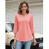 image:imageZeagoo 34 Length Sleeve Women Tops Crew Neck Blouses Dressy Casual Summer T Shirts Loose Fit Business Work ClothesCoral Pink
