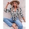 image:imageZeagoo Blouses for Women Dressy Casual Long Sleeve Button Down Shirts Collared Summer Tops Fall Fashion ClothesBlack White Geometry