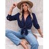 image:imageZeagoo Blouses for Women Dressy Casual Long Sleeve Button Down Shirts Collared Summer Tops Fall Fashion ClothesDark Blue