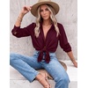 image:imageZeagoo Blouses for Women Dressy Casual Long Sleeve Button Down Shirts Collared Summer Tops Fall Fashion ClothesDark Red