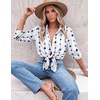 image:imageZeagoo Blouses for Women Dressy Casual Long Sleeve Button Down Shirts Collared Summer Tops Fall Fashion ClothesGeometry White