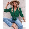 image:imageZeagoo Blouses for Women Dressy Casual Long Sleeve Button Down Shirts Collared Summer Tops Fall Fashion ClothesGreen