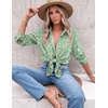 image:imageZeagoo Blouses for Women Dressy Casual Long Sleeve Button Down Shirts Collared Summer Tops Fall Fashion ClothesGreen Floral