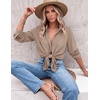image:imageZeagoo Blouses for Women Dressy Casual Long Sleeve Button Down Shirts Collared Summer Tops Fall Fashion ClothesKhaki