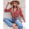 image:imageZeagoo Blouses for Women Dressy Casual Long Sleeve Button Down Shirts Collared Summer Tops Fall Fashion ClothesRed Floral