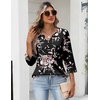image:imageZeagoo Womens 34 Length Sleeve Tops V Neck Dressy Casual T Shirts Pleated Business Work Blouses Basic Tees S3XLBf332