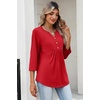 image:imageZeagoo Womens 34 Length Sleeve Tops V Neck Dressy Casual T Shirts Pleated Business Work Blouses Basic Tees S3XLRed