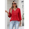 image:imageZeagoo Womens 34 Length Sleeve Tops V Neck Dressy Casual T Shirts Pleated Business Work Blouses Basic Tees S3XLRed