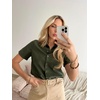 image:imageZeagoo Womens Button Down Blouse Rolled Cuffed Short Sleeve Shirts Casual Work Blouse Summer Hawaiian OutfitsArmy Green