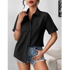 image:imageZeagoo Womens Button Down Blouse Rolled Cuffed Short Sleeve Shirts Casual Work Blouse Summer Hawaiian OutfitsBlack