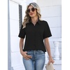 image:imageZeagoo Womens Button Down Blouse Rolled Cuffed Short Sleeve Shirts Casual Work Blouse Summer Hawaiian OutfitsBlack