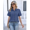 image:imageZeagoo Womens Button Down Blouse Rolled Cuffed Short Sleeve Shirts Casual Work Blouse Summer Hawaiian OutfitsBlue