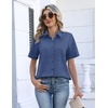 image:imageZeagoo Womens Button Down Blouse Rolled Cuffed Short Sleeve Shirts Casual Work Blouse Summer Hawaiian OutfitsBlue