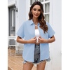 image:imageZeagoo Womens Button Down Blouse Rolled Cuffed Short Sleeve Shirts Casual Work Blouse Summer Hawaiian OutfitsLight Blue
