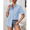 image:imageZeagoo Womens Button Down Blouse Rolled Cuffed Short Sleeve Shirts Casual Work Blouse Summer Hawaiian OutfitsLight Blue