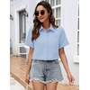 image:imageZeagoo Womens Button Down Blouse Rolled Cuffed Short Sleeve Shirts Casual Work Blouse Summer Hawaiian OutfitsLight Blue