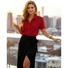 image:imageZeagoo Womens Button Down Blouse Rolled Cuffed Short Sleeve Shirts Casual Work Blouse Summer Hawaiian OutfitsRed