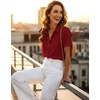 image:imageZeagoo Womens Button Down Blouse Rolled Cuffed Short Sleeve Shirts Casual Work Blouse Summer Hawaiian OutfitsRed