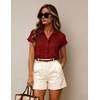 image:imageZeagoo Womens Button Down Blouse Rolled Cuffed Short Sleeve Shirts Casual Work Blouse Summer Hawaiian OutfitsRed
