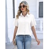 image:imageZeagoo Womens Button Down Blouse Rolled Cuffed Short Sleeve Shirts Casual Work Blouse Summer Hawaiian OutfitsWhite