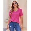 image:imageZeagoo Womens Puff Short Sleeve Boho Shirts Casual V Neck Floral Solid Summer Blouse Pleated Tunic TopAhot Pink