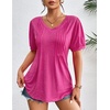 image:imageZeagoo Womens Puff Short Sleeve Boho Shirts Casual V Neck Floral Solid Summer Blouse Pleated Tunic TopAhot Pink