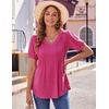image:imageZeagoo Womens Puff Short Sleeve Boho Shirts Casual V Neck Floral Solid Summer Blouse Pleated Tunic TopAhot Pink
