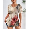 image:imageZeagoo Womens Puff Short Sleeve Boho Shirts Casual V Neck Floral Solid Summer Blouse Pleated Tunic TopApa275