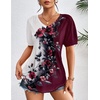 image:imageZeagoo Womens Puff Short Sleeve Boho Shirts Casual V Neck Floral Solid Summer Blouse Pleated Tunic TopBf183