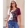 image:imageZeagoo Womens Puff Short Sleeve Boho Shirts Casual V Neck Floral Solid Summer Blouse Pleated Tunic TopBf183