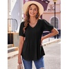 image:imageZeagoo Womens Puff Short Sleeve Boho Shirts Casual V Neck Floral Solid Summer Blouse Pleated Tunic TopBlack