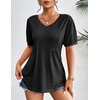 image:imageZeagoo Womens Puff Short Sleeve Boho Shirts Casual V Neck Floral Solid Summer Blouse Pleated Tunic TopBlack