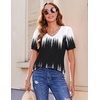 image:imageZeagoo Womens Puff Short Sleeve Boho Shirts Casual V Neck Floral Solid Summer Blouse Pleated Tunic TopBlack White Jb204